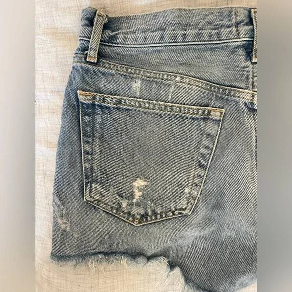 Agolde Light Blue Distressed Denim Jean Shorts - Picture 4 of 6